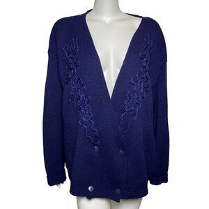 Vintage C.S.T. Studio Cardigan Sweater Womens Size 46 Embroidered Detail Blue
